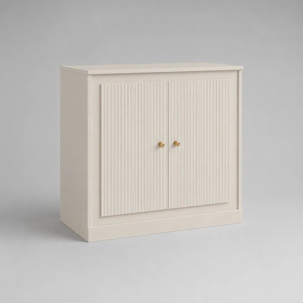 Sideboard mit 2 Türen aus MDF und Spanplatte, Cremeweiß/Goldfarben, 80 × 35 × 80 cm