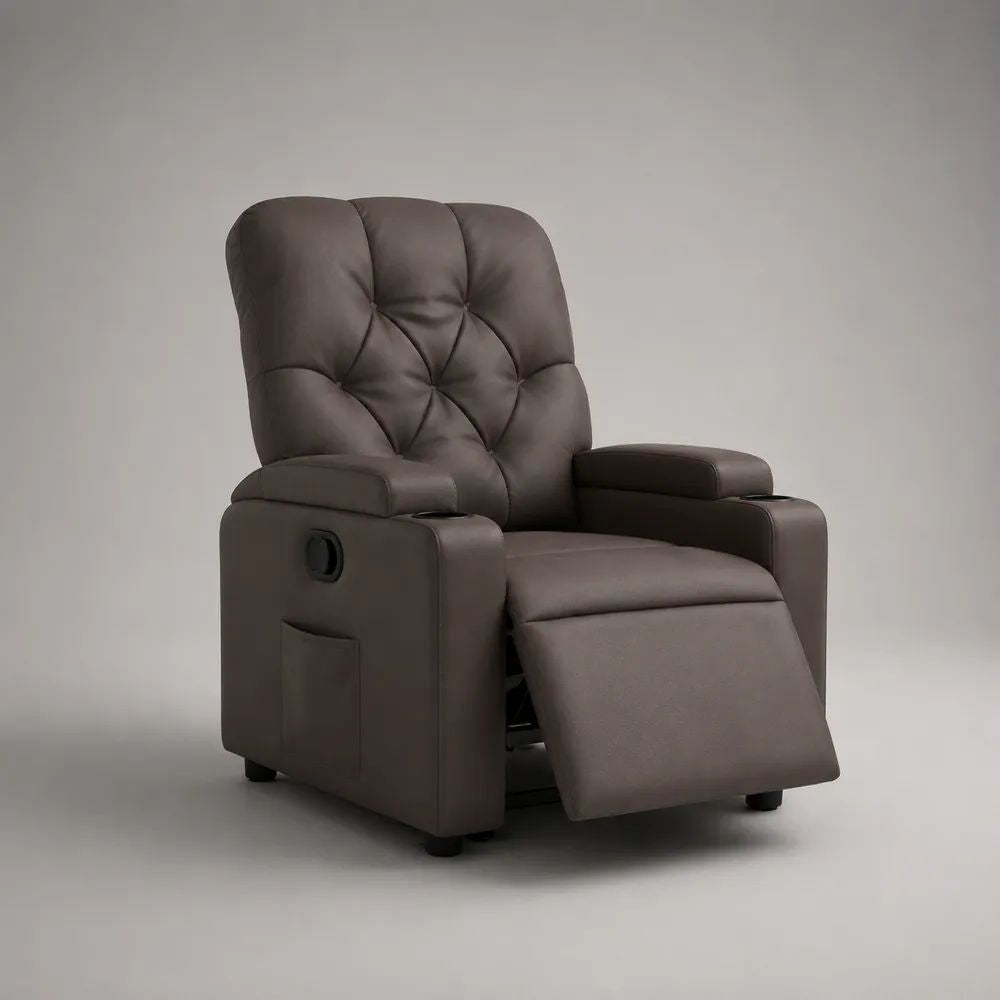 Relaxsessel Fernsehsessel mit manueller Liegefunktion aus Polyurethan-Kunstleder Dunkelbraun/Schwarz 89 × 92 × 102 cm