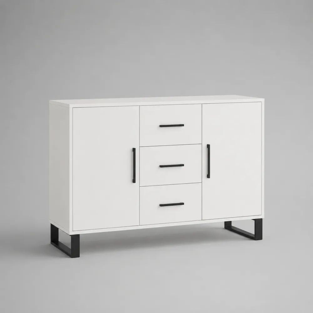 Sideboard aus melaminbeschichteter Spanplatte mit 2 Türen und 3 Schubladen, Weiß/Schwarz, 120 × 40 × 85 cm