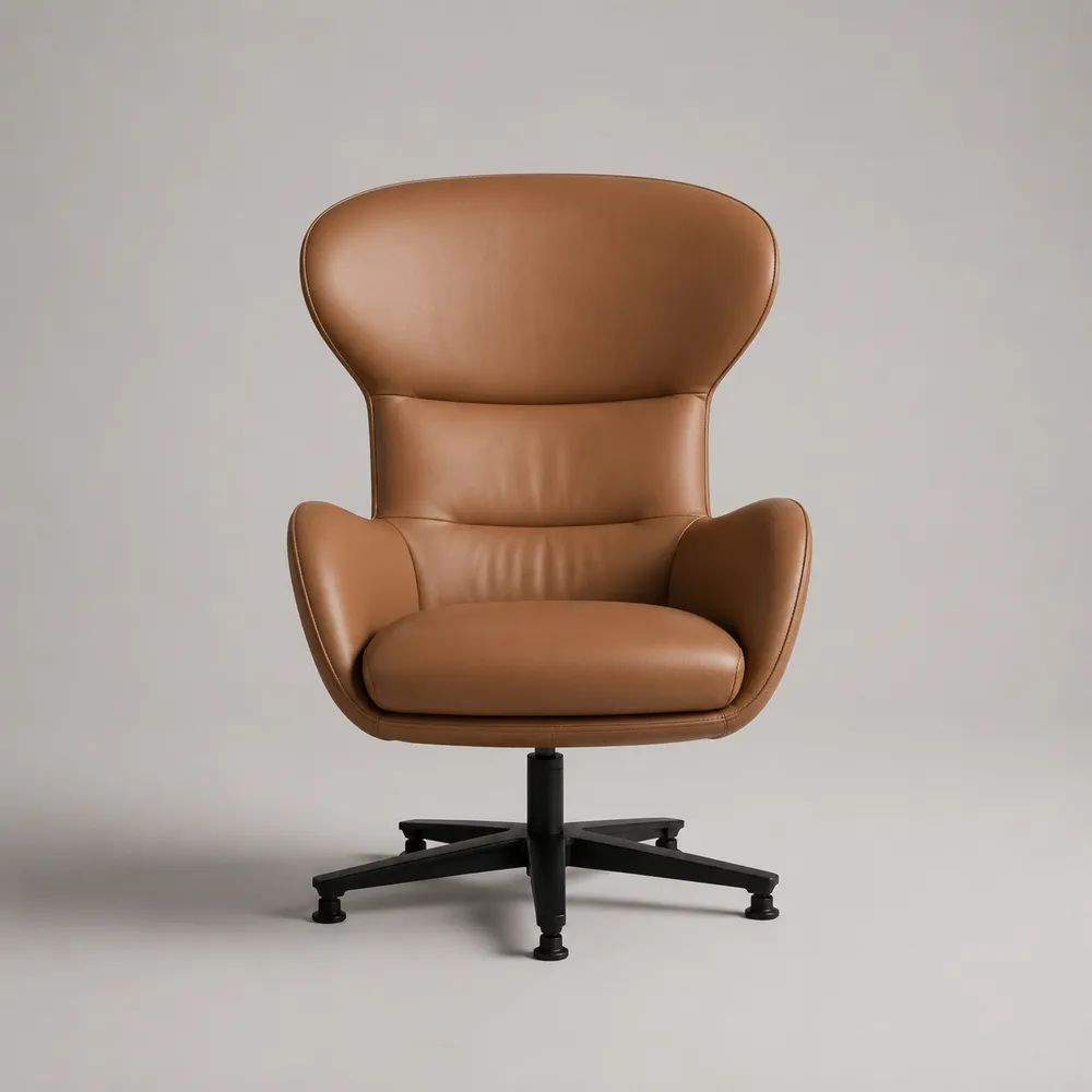 Drehsessel aus braunem PU-Leder mit hoher Rückenlehne, 85 × 82 × 108 cm