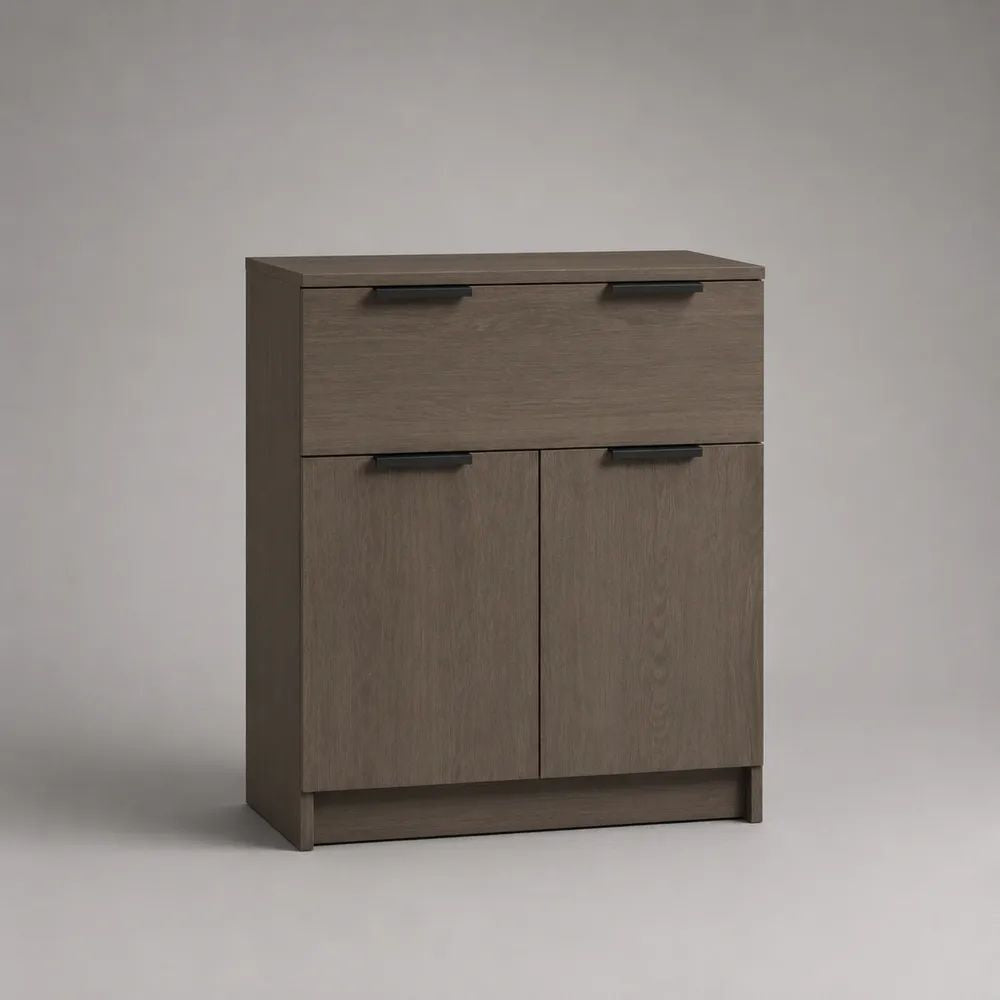 Sideboard aus Holz mit 2 Türen und 1 Schublade, Taupe/Schwarz, 80 × 35 × 100 cm