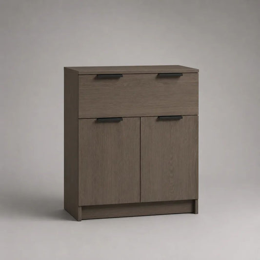 Sideboard aus Holz mit 2 Türen und 1 Schublade, Taupe/Schwarz, 80 × 35 × 100 cm