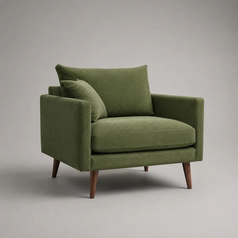 Sessel mit Armlehnen aus Polyester-Chenille und Kiefer-Massivholz, Grün/Braun, 98 × 86 × 84 cm