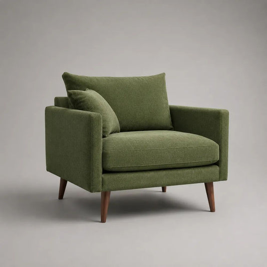 Sessel mit Armlehnen aus Polyester-Chenille und Kiefer-Massivholz, Grün/Braun, 98 × 86 × 84 cm