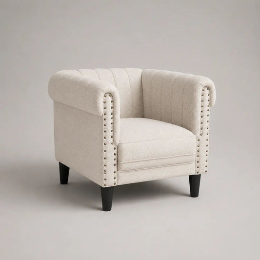 Clubsessel mit Armlehnen, Polyester-Bouclé, Cremeweiß, 82 × 78 × 78 cm