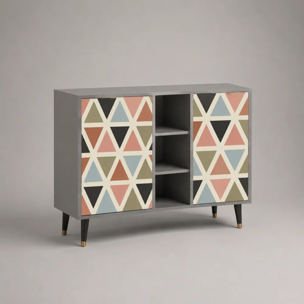 Sideboard-Kommode aus MDF mit 2 Türen und 3 offenen Fächern, Grau/Cremeweiß/Koralle/Hellblau/Olivgrün/Schwarz/Messingfarben, 120 × 40 × 90 cm