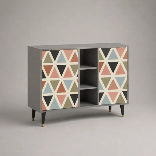 Sideboard-Kommode aus MDF mit 2 Türen und 3 offenen Fächern, Grau/Cremeweiß/Koralle/Hellblau/Olivgrün/Schwarz/Messingfarben, 120 × 40 × 90 cm
