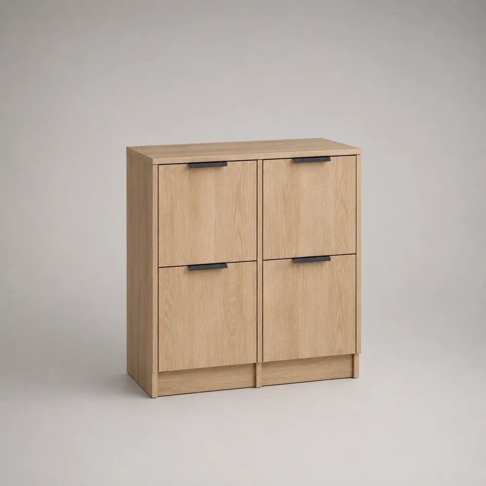 Rechteckiges Sideboard mit 4 Türen aus melaminbeschichteter Spanplatte, Eichefarben/Schwarz, 80 × 35 × 100 cm