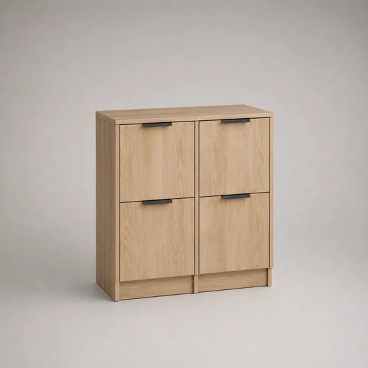 Rechteckiges Sideboard mit 4 Türen aus melaminbeschichteter Spanplatte, Eichefarben/Schwarz, 80 × 35 × 100 cm