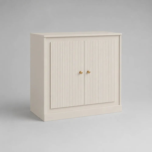 Sideboard mit 2 Türen aus MDF und Spanplatte, Cremeweiß/Goldfarben, 80 × 35 × 80 cm