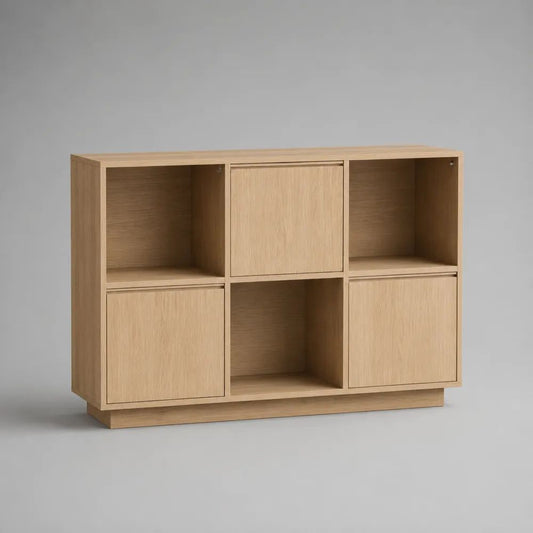 Sideboard aus MDF und Spanplatte mit 3 Türen und 3 offenen Fächern, Eiche Natur, 120 × 40 × 85 cm