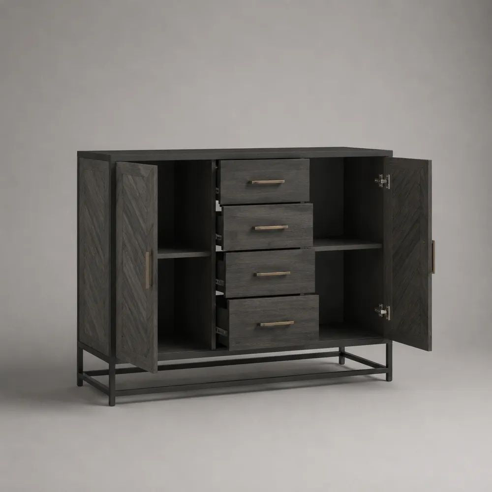 Sideboard aus MDF und Metall mit 4 Schubladen und 2 Türen, Anthrazit/Schwarz, 120 × 40 × 85 cm