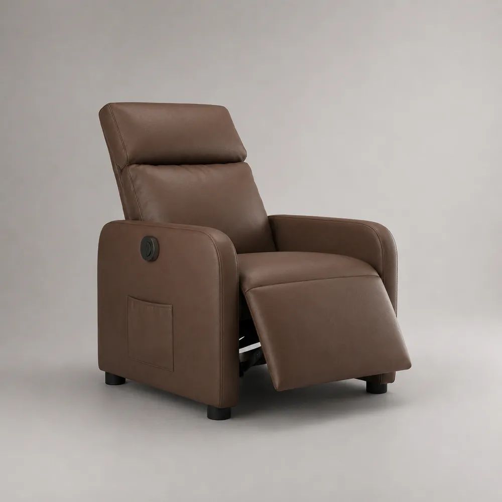 Relaxsessel Fernsehsessel mit manueller Liegefunktion aus PU-Kunstleder, Braun, 74 × 90 × 105 cm