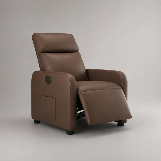 Relaxsessel Fernsehsessel mit manueller Liegefunktion aus PU-Kunstleder, Braun, 74 × 90 × 105 cm