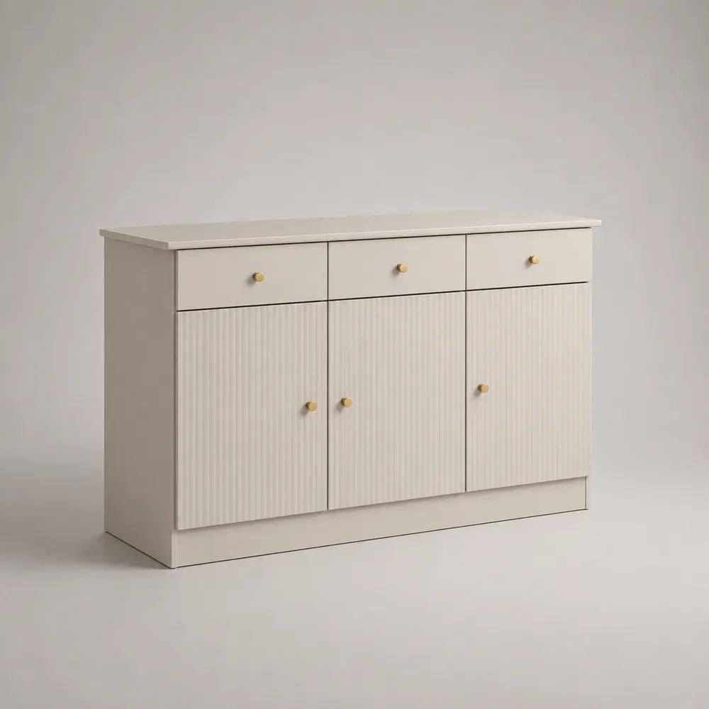 Sideboard mit 3 Türen und 3 Schubladen aus MDF und Spanplatte, Cremeweiß/Gold, 120 x 40 x 85 cm