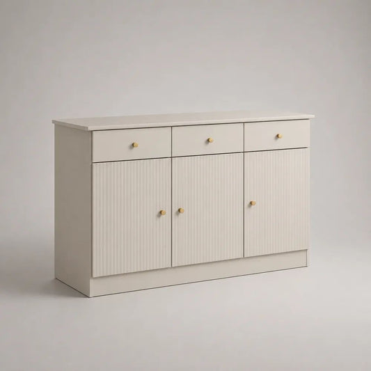 Sideboard mit 3 Türen und 3 Schubladen aus MDF und Spanplatte, Cremeweiß/Gold, 120 x 40 x 85 cm